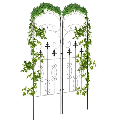 Image of Outsunny Set of 2 Garden Trellis, Metal Trellis for Climbing Plants Support Frames, 45 x 150cm, Scrolls Design