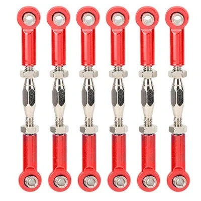Image of RC Pull Rod, 6Pcs Adjustable Servo Links Tie Rod Aluminum Alloy Turnbuckle Linkage Set for Hobby Car Model(Red)