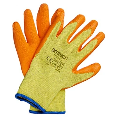 Image of Amtech N2350 Rubber Palm Coated Builders Gloves XL (Size 10), Certified Quality for Heavy Duty Tasks, Yellow/Orange