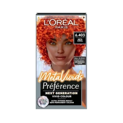 Image of L&#039;Oreal Paris Preference Meta Vivids, Semi Permanent Hair Colour, 2 in 1 Bleach &amp; Colour Kit, Coral 6.403
