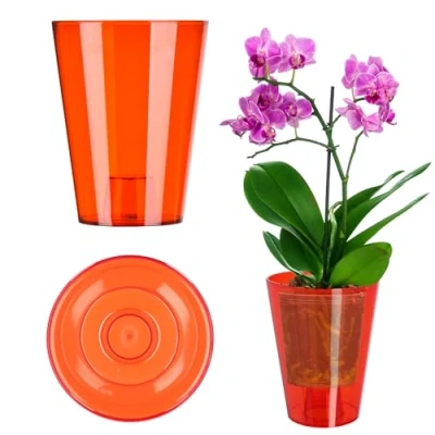 Image of KADAX Orchid Pot, Plastic Flowerpot in Several Colours, Lightweight Plant Pot Multiple Sizes, Elegant for Living Room, Office and Bedroom (⌀12 cm, Round, Red)