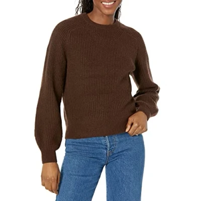 Image of Amazon Essentials Women&#039;s Crew Neck Rib Sweater, Espresso, S