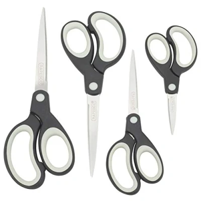 Image of Rapesco 1574 Soft Grip Handle Scissors, Black/Light Grey, Set of 4