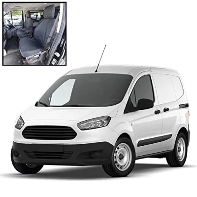 Image of To Fit Ford Transit Courier Leader Front Seat Covers Tailored Heavy Duty Waterproof (With Folding Passenger Seat) Black (2014 2023) My Van MVSC541BAD2