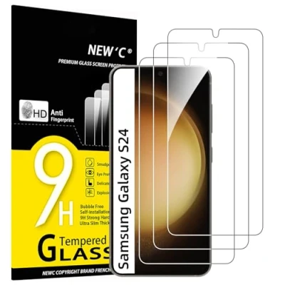 Image of NEW&#039;C 3 Pack Designed for Samsung Galaxy S24 Screen Protector Tempered Glass,Case Friendly Scratch proof, Bubble Free, Ultra Resistant