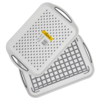 Image of Marko Outdoor Non Slip Serving Tray with Grip Handles Rectangular Rubber Surface Food Drink Bowl Home Kitchen Plastic Dinner Plate Carrier