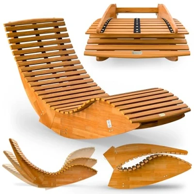 Image of CASARIA® JAVA Rocking Wooden Garden Lounger 195x60x93cm FSC® Certified Acacia Wood Weatherproof Outdoor Furniture Foldable Ergonomic Rocker Swing Chair Brown 160kg Capacity