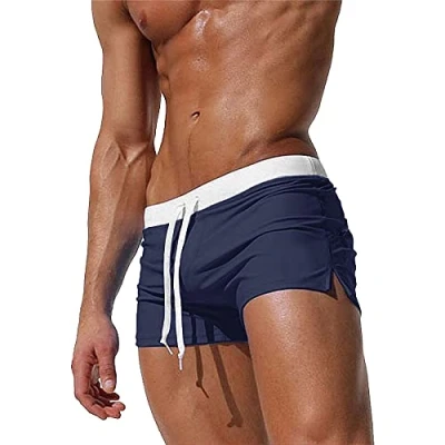 Image of TMEOG Men&#039;s Swim Trunks Quick Dry Sports Shorts Beach Swimwear with Back Zipper Pocket, UK M= Tag L waist: 31.59 34.32inch, Navy Blue