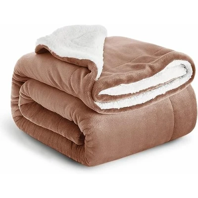 Image of IR Imperial Rooms Sherpa Fleece Blanket Bed Throws Blankets For Sofas Soft Fluffy Thick Reversible Microfiber Throw (Camel, Double (150 x 200 Cm))