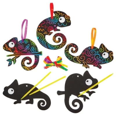 Image of Baker Ross FN190 Chameleon Scratch Art Decorations Pack of 10, Crafts for Kids, Kids Pictures