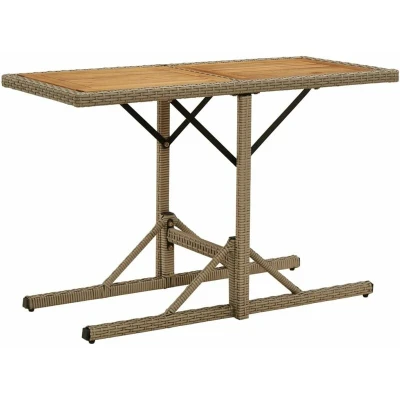 Image of vidaXL Garden Table Beige Solid Wood Acacia and Poly Rattan