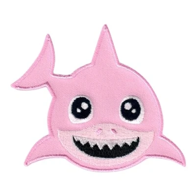 Image of PatchMommy Shark Patch, Iron On/Sew On Embroidered Applique Motif for Children Kids Baby (Pink)