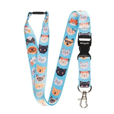Image of Rolseley Lanyard neck strap With pattern for id badge holder metal clip (Blue Cats)