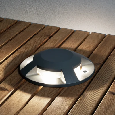 Image of Recessed Ground Outdoor Effect Light Deck Surface Mounted Dark Grey 12W LED 4 Way, IP65