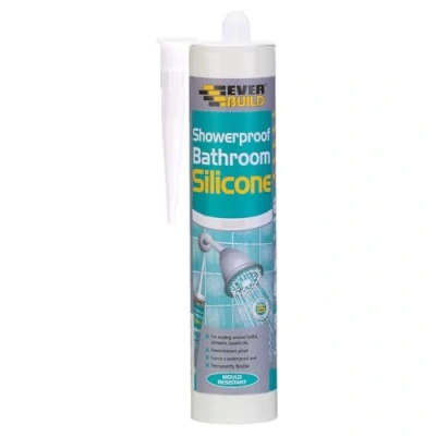 Image of Everbuild Showerproof Bathroom Silicone Sealant Permanently Flexible Anti Fungal Formula Quick Curing Waterproof Clear 280ml
