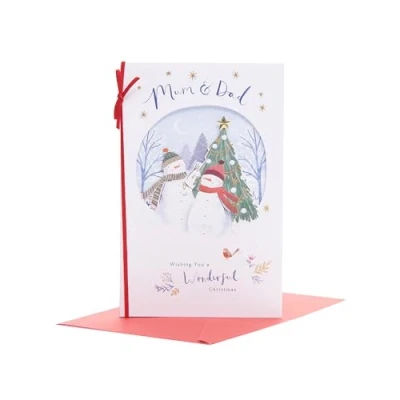 Image of UK Greetings Christmas Card for Mum &amp; Dad Wonderful Snowcouple Design