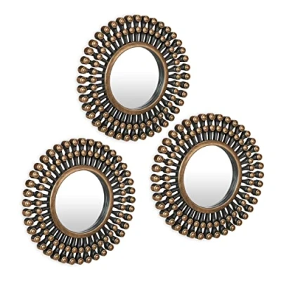 Image of Relaxdays Set of 3 Mirrors, Gold/Black, 25 cm
