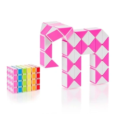Image of CUBIDI® Original Magic Snake 48 Blocks Pink Puzzle Games for Children and Adults Ideal as Party Bags Children&#039;s Birthday, Birthday Favours or Small Gifts