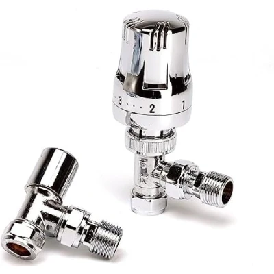 Image of Greened House Haxby Chrome Angled TRV and Lock Shield Valve Set 1/2&quot;