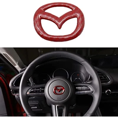 Image of ALINZO Car Steering Wheel Cover Sticker, Emblem Logo Frame Trim Decal, Styling Modification Interior Accessories, For Mazda 3 6 CX 5 9,red