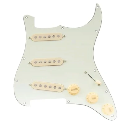 Image of Musiclily Pro SE Pre wired Standard SSS Pickguard with Staggered Alnico 5 Magnet Single Coil Pickups for ST Style Electric Guitar, 3ply Aged White