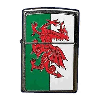 Image of Zippo Windproof Lighter Wales Flag Brushed Chrome, Emblem Refillable for Lifetime Use Adjustable Flame Gift Box Metal Construction Made in USA