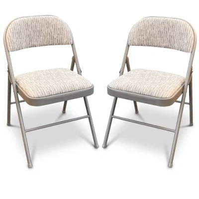 Image of Denny International Deluxe Fabric Padded with Heavy Duty Steel Metal Frame Folding Back Rest Chair for Home Garden Office Computer Desk (2 x Chairs)