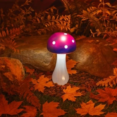 Image of Garden Mile Purple Button Solar Mushroom Lights Outdoor Powered Waterproof Toadstool Lamp Ornament for Lawn Gardening Pathway