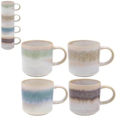 Image of Lesser &amp; Pavey Elements Stone Glaze Stacking Set of 4 Mug in Neutral Tones Dark, Light or Mottle (Mottle)