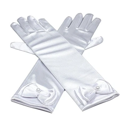 Image of RUNHENG Kids Stretchy Satin Long Finger Dress Gloves (White)(Size: 29cm)
