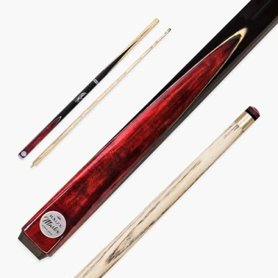 Image of BAIZE MASTER 48 Inch Jimmy White Signature CONQUEST Two Piece 2pc Ash Snooker Pool Cue with 9.5mm Layered Tip (Red)