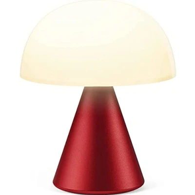 Image of Lexon Mina M Mushroom Lamp Portable Bedside Light for Bedrooms, Kids &amp; Nursery 9 LED Color Rechargeable Table with 24h Dimmer, Medium Dark Red