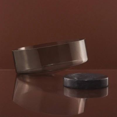 Image of AYTM Volvi bowl, smoky grey, Ø 25 cm, glass, base, marble