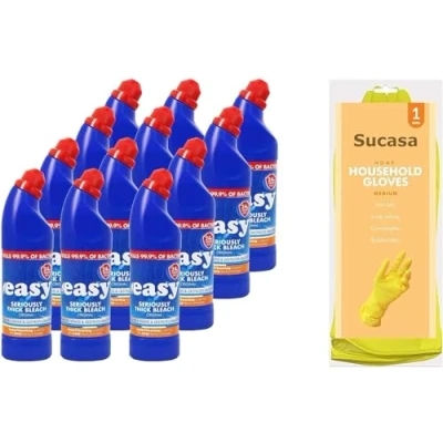 Image of Easy Thick Bleach 24 Hour Toilet Cleaner 12x750ml Powerful Formula, Germ Killing Strength Includes Bonus DirtBuster Gloves by Sucasa