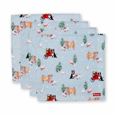 Image of Cooksmart Set of 4 British Designed Christmas Napkins Table For Parties, Events &amp; Xmas Dinners Cotton All Festive Occasions On the Farm