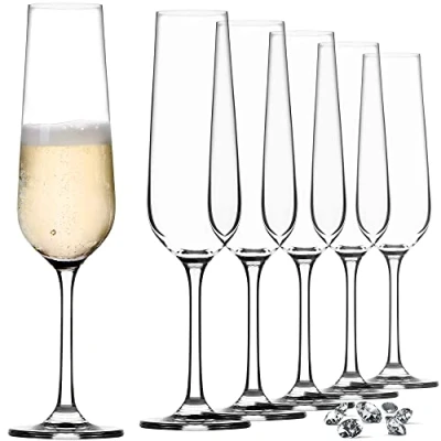 Image of KADAX Champagne Flutes, Set of 6, 200 ml, Flutes for Home, Party, Modern Transparent Glasses with High Stem