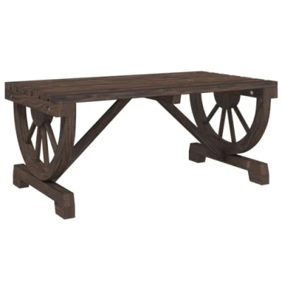 Image of vidaXL Wagon Wheel Design Coffee Table Solid Wood Fir, Burnt Finish, Rectangular 90x50x40cm for Outdoor/Garden/Patio