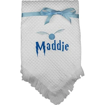 Image of Personalised Magical Wizard Shawl Blanket with Name Embroidery (Royal &amp; Baby Blue)