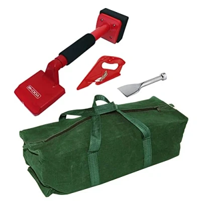 Image of Voche® 4 Piece Knee Kicker Carpet Stretcher, Bolster Chisel and Cutter Fitting Laying Tool Kit with 24&quot; Heavy Duty Canvas Bag