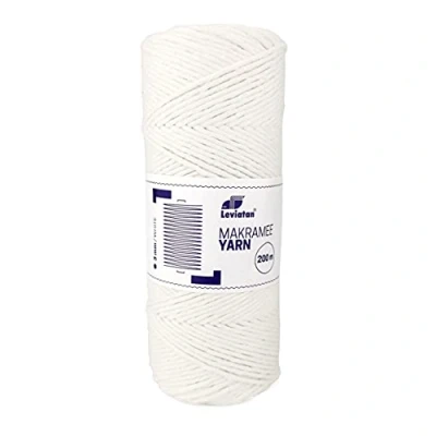 Image of Leviatan Natural Thread 200m Super Soft Single Twisted Cord 100% Cotton Macramé Rope for Handicrafts Wedding and Christmas Decorations 3mm x White