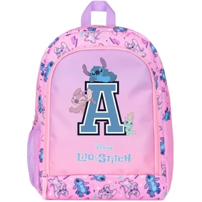 Image of Disney Stitch and Lilo Personalised School Backpack for Girls Pink Large A4 2 Compartments Rucksack Travel Bag with Mesh Pockets Adjustable Padded Shoulder Straps