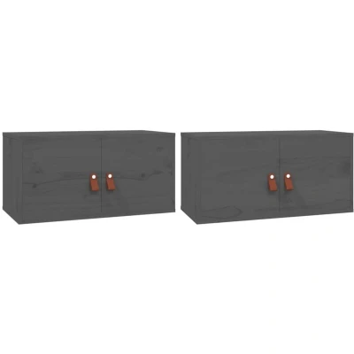 Image of vidaXL Wall Cabinets 2 pcs Grey 60x30x30 cm Solid Wood Pine