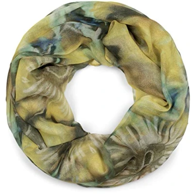 Image of styleBREAKER Ladies Lightweight loop scarf with watercolour batik flower pattern, tube scarf, 01016200, Colour:Yellow