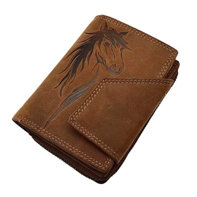 Image of Buffalo Full Leather Womens Purse with Horse Motif RFID &amp; NFC Blocking in Cognac