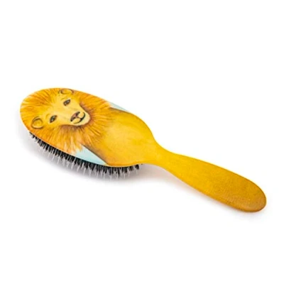 Image of Rock &amp; Ruddle Natural Mixed Boar Bristle Hair Brush for Women and Kids (Large 21 cm) Perfect Wet or Dry Hair, Detangling Smoothing Blowdrying Designed Made in UK Lions