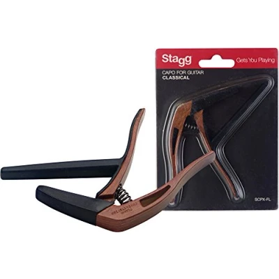 Image of STAGG SCPX FL DKWOOD Dark Wood Effect Flat trigger Capo for Classical Guitar