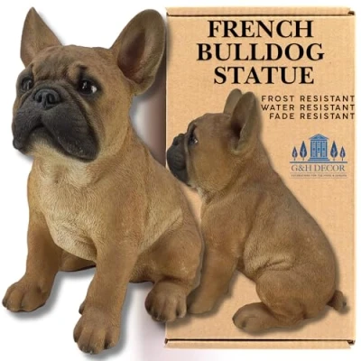 Image of Realistic French Bulldog Statue Hand Painted 30cm Dog Figurine Intricate Detail Ornaments for Outdoor or Indoor Use Frost and Fade Resistant Gift (FAWN CREAM)