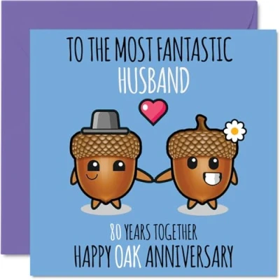 Image of Cute Oak Anniversary Card for Husband 80 Years Together Happy 80th Wedding Cards from Wife, 145mm x Greeting Eightieth Anniversaries