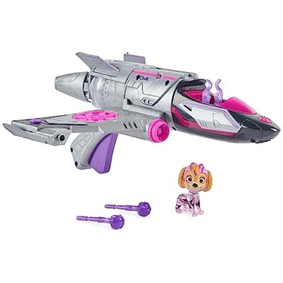 Image of Paw Patrol: The Mighty Movie, Transforming Rescue Jet with Skye Pups Action Figure, Lights and Sounds, Kids’ Toys for Boys Girls 3+