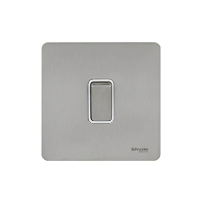 Image of Schneider Electric Ultimate Screwless Flat Plate Single Intermediate 2 Way Light Switch, 16AX, GU1414WSS, Stainless Steel with White Insert